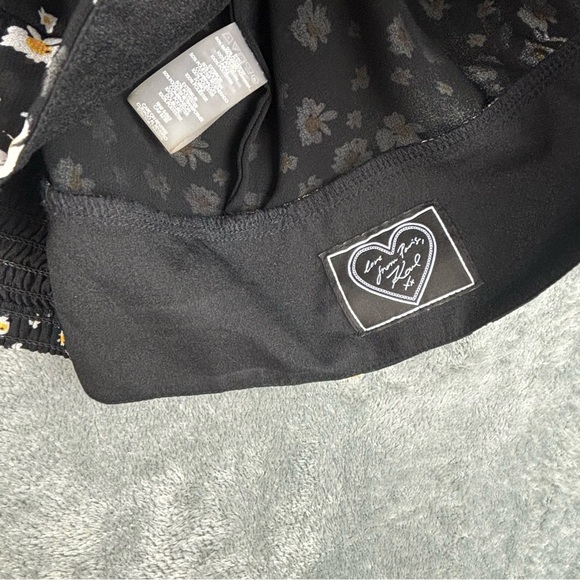 Karl Lagerfeld Black Floral Blouson Top Women Large Split V-Neck 3/4 Puff Sleeve - Picture 9 of 16